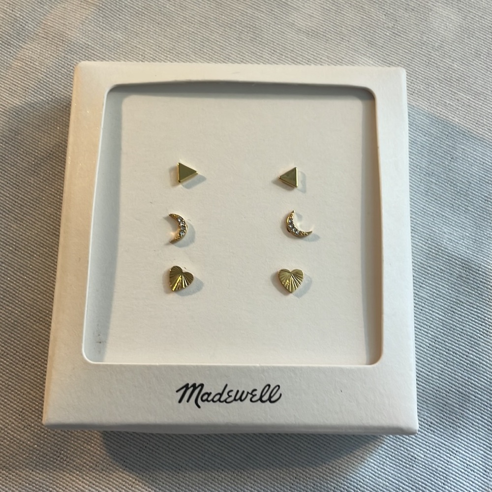 Madewell Czech Crystal & Goldtone Moon Nightlove Stud Earring Set - Picture 4 of 4